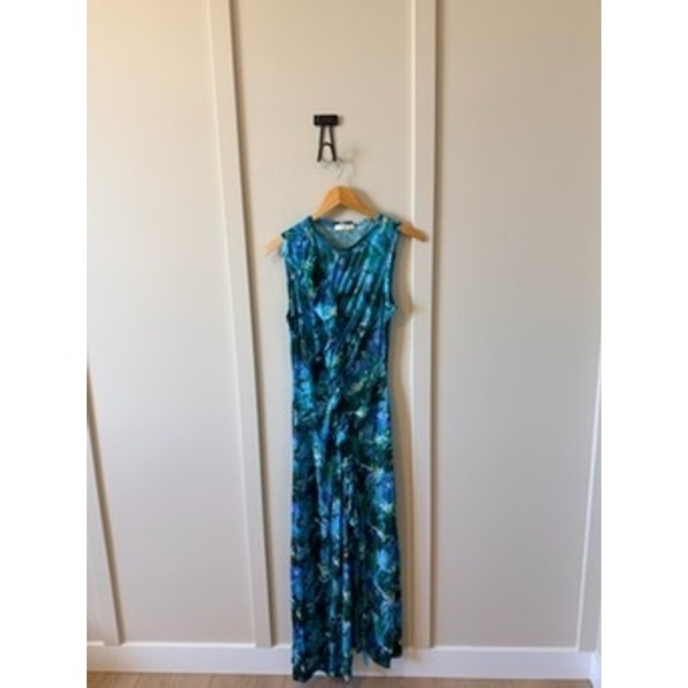 Ulla Johnson Elise Teal Blue Floral Ruffle Sleeveless Maxi Dress Size L
